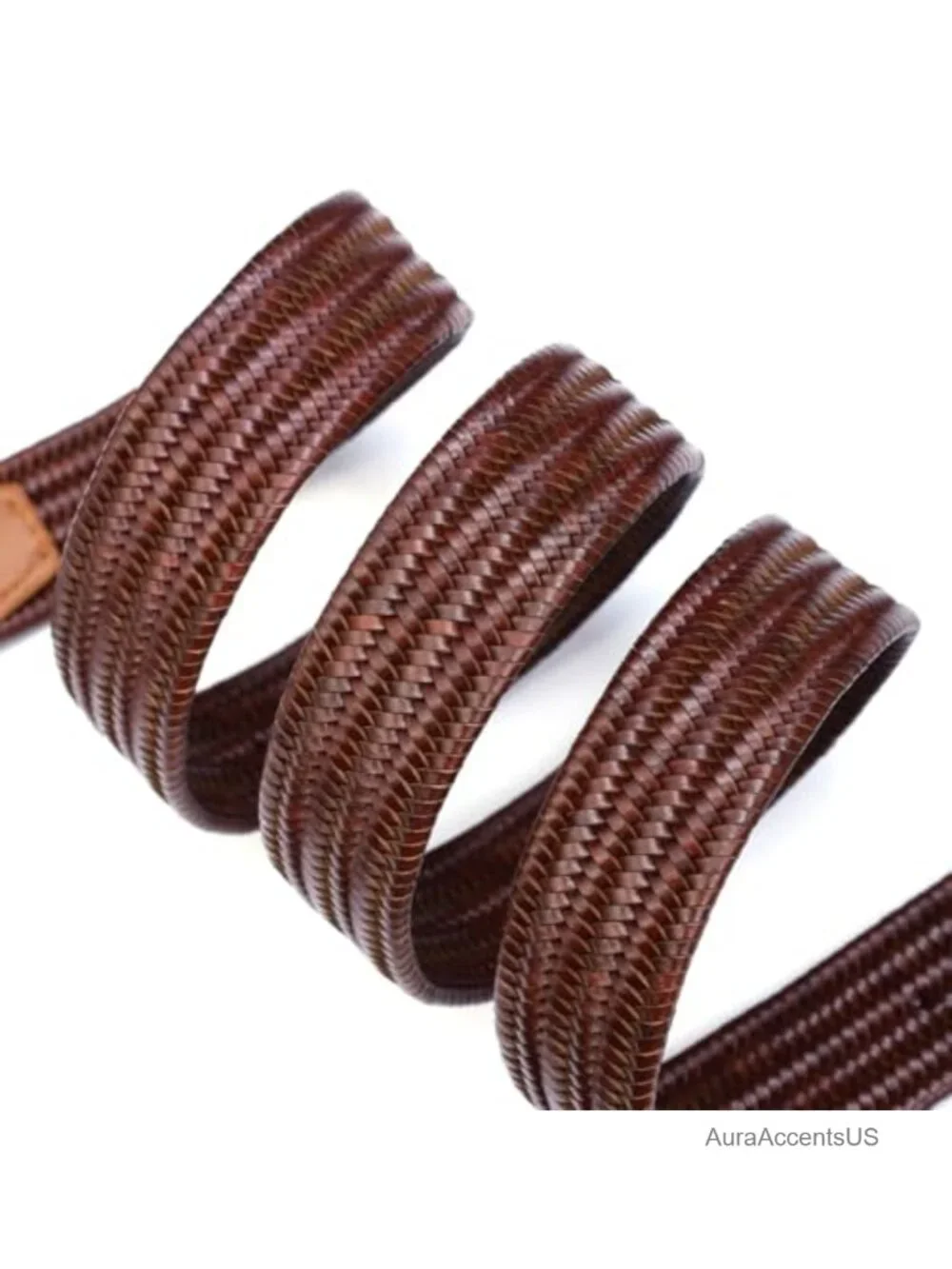 Men's Woven Belt Braided Leather Dress Belt Pin Buckle Casual Business